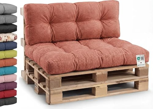 Gutekissen® Palettenkissen Cord, Gartensofakissen, Gesteppte Kissen gefüllt mit granuliertem Poulirette-Schaum PPI (Sitzkissen 120x80, Pfrisch-Cord)