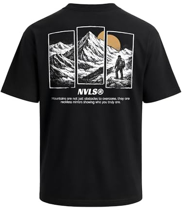 Neverless® Herren T-Shirt Backprint - Mountain Wanderer - Oversized Relaxed Fit Sommer Fashion Streetstyle