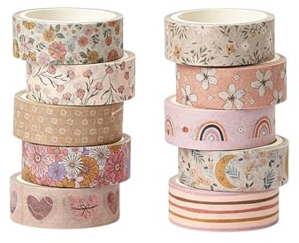 YIPFEN Washi Tape 10 Rotoli Adesivi - Nastro Decorativo Stile Bohemien per Scrapbooking, Bullet Journal & DIY