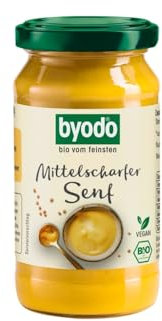 Bio-Senf mittelscharf im Glas 200 ml - Byodo | Naturbelassen und Glutenfrei, Ideal für Dressings & Dips, Veganer Senf aus biologischem Anbau