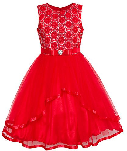Sunny Fashion Mädchen Blume Kleid rot Pailletten Masche Urlaub Kleid Gr. 134