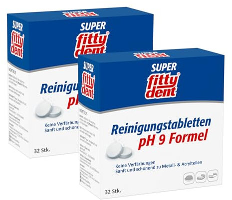 2 x Fittydent Reinigungs -Tabletten 32 st - Reinigen & Pflegen Reinigungstabletten mit ph9 Pflegeformel – verhindern Verfärbungen