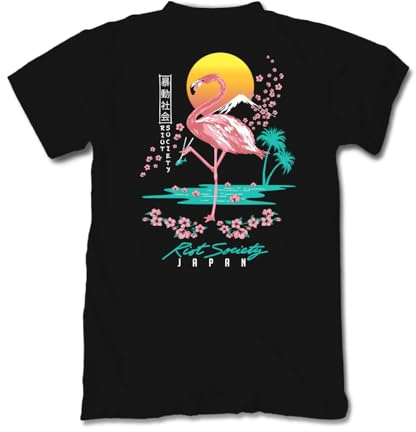Riot Society Men's Short Sleeve Graphic and Embroidered Fashion T-Shirt, Flamingo Blossom (Black), Large