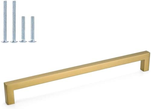 LONTAN 5 Pack Brushed Brass Kitchen Handles 320mm Square Gold Kitchen Cupboard Handles Wardobe Bathroom Stainless Steel Cabinet Door Handware