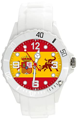 TAPORT® Reloj de cuarzo de silicona blanca para los fans de la bandera de España, blanco, Correa