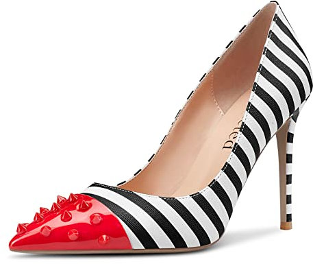 Saekcted Damen High-Heels Pumps Spitze Zehe Stilettos Abendschuhe 10CM Heel Schuhe Mehrfarbig Niet 43 EU