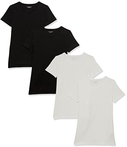 Amazon Essentials Women's Regular-Fit Short-Sleeve Crewneck T-Shirt, Pack of 4, Black/White, XS
