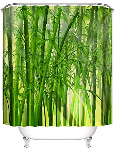 Lieson Antischimmel Duschvorhang Waschbar, Polyester Duschvorhang 120x180 Bambus Grün Textil Schmaler Duschvorhang Stoff Wasserdicht