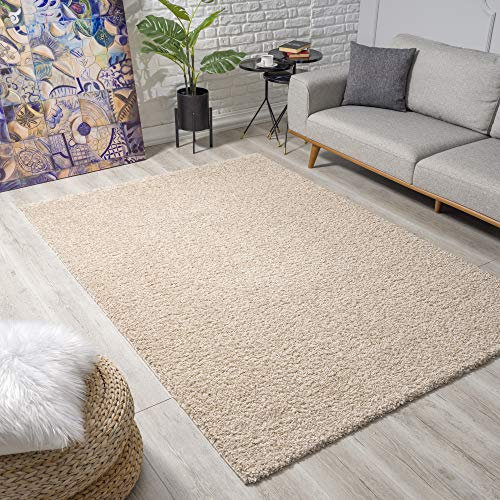 Muratap Teppich Wohnzimmer Modern - Loca Shaggy - Hochflor Teppich Weich und Warm Schmutzabweisend und Pflegeleicht Wohnzimmerteppich - Große: 140x200 cm - Farbe: Beige