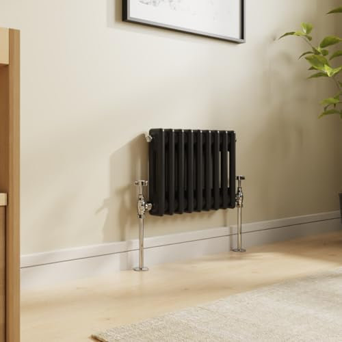 NRG 300 x 425mm Traditional Cast Iron Style Radiator Black 2 Column Perfect for Kitchen Living Room Bathroom