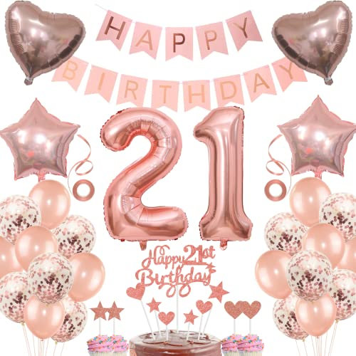 Deko 21. Geburtstag frau Tortendeko 21 Geburtstag frauen Deko Geschenk für 21. Geburtstag frau Rosegold Geburtstag 21 frauen 21 jahre Geburtstag deko Ballon 21 Geburtstag 21 jahre frau