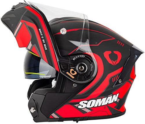 Motorradhelm Klapphelm für Motorräder Integrierter Motorrad Helm Modularer Motorrad Helm mit Doppelvisier Sonnenblende ECE Zertifiziert Rollerhelm Sturzhelm für Damen und Herren, Rot-4XL(67~68cm)