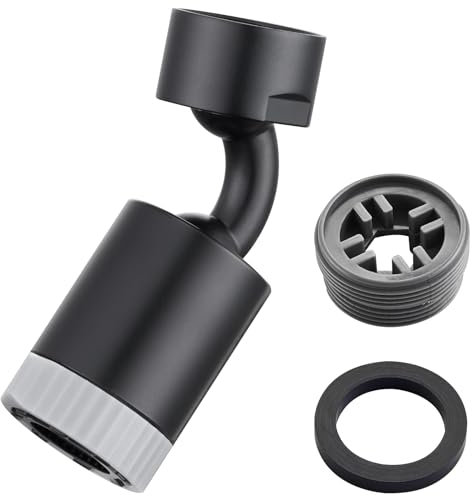 CREA Wasserhahn-Aufsatz Universal, 360° Drehbar Luftsprudler Wasserhahn, Hahn-Strahlregler mit zwei Strahlarten, Perlator für Wasserarmatur Küche/Bad, Matt Schwarz