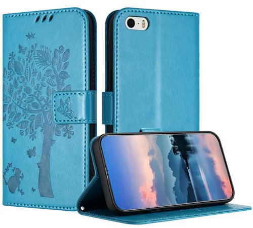 JayModCase Coque pour iPhone SE 2016 / iPhone 5/ 5S, Coque Portefeuille Housse Cuir avec Porte Cartes et béquille Fermeture magnétique Étui pour iPhone SE 2016 - Bleu