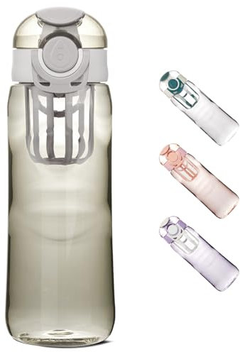 Kerilyn Transparente Wasserflasche mit Fruchteinsatz, Trinkdeckel, auslaufsichere Wasserflasche mit Verschluss, BPA-freie Kunststoff-Wasserflasche für Schule, Büro, Outdoor, Grau, 800 ml