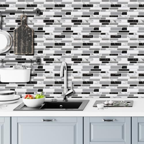 Arthome Tapete Graue Marmor Mosaik Ziegel Selbstklebend 44cmx10m Abziehen und Aufkleben Möbelfolie Klebefolie für Schränke und Schubladen Vinyl Wasserdicht Dekoratives folie Abnehmbar