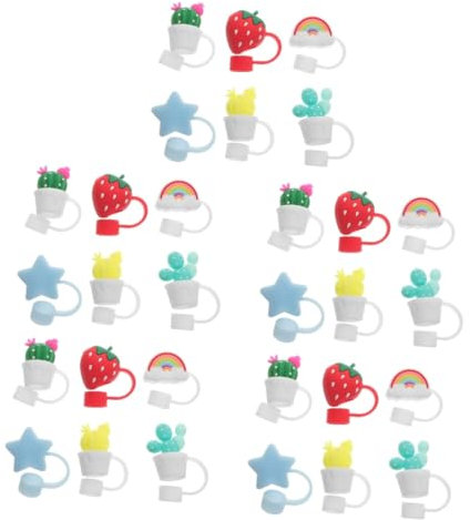TOPBATHY Decoración De Vidrio 30 Piezas cubierta de sombreros de gorro Fundas de silicona para sorbetes tapón de sorbetes cómodo fresa Plumero Decorar flor rosa gel de sílice