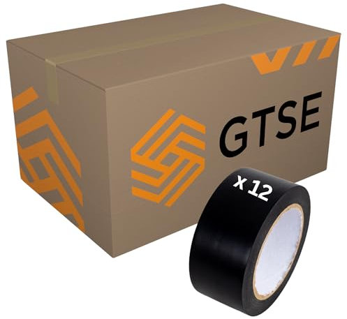 GTSE Nastro di marcatura per pavimento, 50 mm x 33 m, nero – per piste da ballo e palestre, 12 Rotoli
