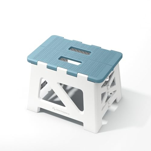 BLACKSPACE Tritthocker Klappbar, Stabil & Anti-Rutsch Faltbar Hocker, Tragbarer Leichtgewichtig, Ideal für Bad, Toilette, Küche - 23cm Hoch (Blau/Weiß)