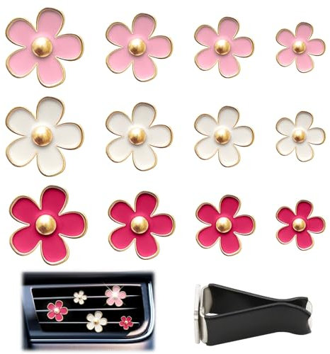 Kasure 12 PCS Car Air Vent Clips, Cute Flower Car Decorations, Air Fresheners Vent Clip, Women's Accessories (Pink+White+Rose)