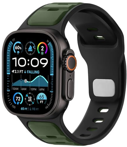 Anlinser Compatibile con Cinturino Apple Watch Ultra 2/Ultra 49mm 46mm 45mm 44mm 42mm, Cinturini in Silicone Sport Loop Compatibile con Apple Watch SE Serie 10 9 8 7,Verde Militare