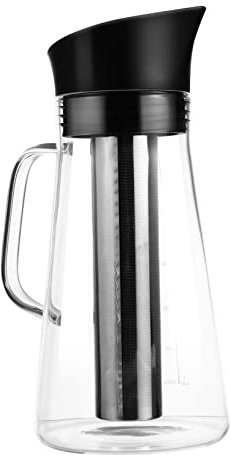 Amosfun Cafetera de Vidrio de Borosilicato de Jarra para Café Frío Filtro de Acero Inoxidable Fácil de Limpiar Y Portátil