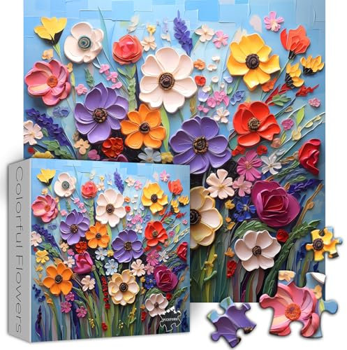 PICKFORU Colorful Floral Mosaic Puzzle, 1000 Pieces, Artistic Style, Jigsaw Puzzle, 16 Years and Up