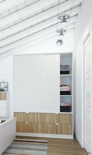 Dmora - Garde-Robe 2 Portes Eltopia, Meubles de Chambre, Penderie de Plain-Pied, Placard à vêtements, 140x60 h200 cm, Blanc et Chêne Clair
