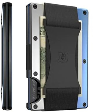 Ridge Wallet Slim Minimalist Wallet Replica for Men RFID Blocking Wallet ID Credit Card Holder Luxury Metal Wallet Travel Accessories (Burnt Titanium with Cash Strap)