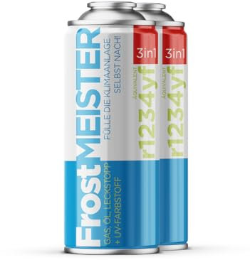 FrostMEISTER Lot de 2 recharges 3 en 1 pour climatisation de voiture - 400 ml - Liquide froid de rechange, huile de compresseur et mastic pour R1234yf (à partir de 2017)