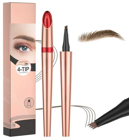 2025 Microblading Augenbrauenstift – Wasserfester 4-Zinken-Stift für natürliche, haarähnliche Brauen – Langanhaltendes Augenbrauen-Make-up für Damen – Wischfest & Präzise (Dunkelbraun)