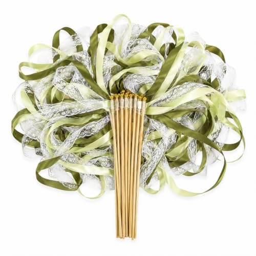 Pmnzdy Wedding Wands Hochzeit mit Glöckchen Satinband & Spitze Deko | Zauberstäbe Hochzeit Luftschlangen mit 30cm Holzstab, 2 Glöckchen, Satin & Spitzenband – für Hochzeit, Empfang & Party