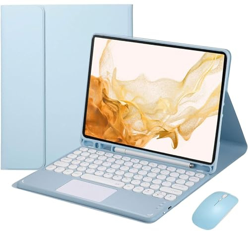 EHLCYS Touchpad Keyboard Case for Samsung Galaxy Tab S10 FE/S9 FE 10.9 Inch/Galaxy Tab S9 11 Inch 2023, [QWERTZ German] Magnetic Removable Keyboard Cover with Pen Holder and Mouse,Blau