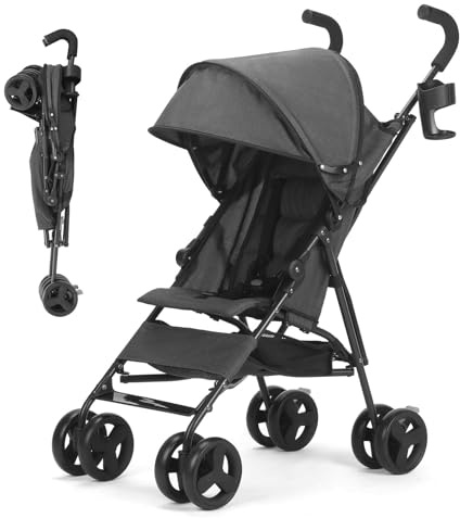 Kinderwagen, Reisekinderwagen mit faltbarem Kinderwagen mit verstellbarem Verdeck, zusammenklappbarer Kinderwagen für Neugeborene mit Aufbewahrungskorb, Getränkehalter, Rädern für Kleinkinder