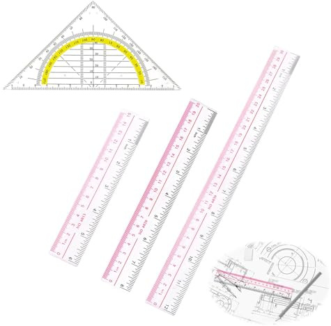 4x Geodreieck Lineal Kunststoff 15/20/30cm 14cm Transparent Schule Buero | Geometrie-Set flexibel bruchsicher, Kreise zeichnen Boegen, Schulbuero Arbeitsplatz, Modellieren Planen, Zeichenwerkzeug