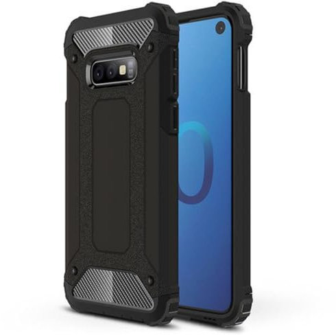Techsuit für Samsung Galaxy S10e Hülle mit Stoßfest, Militär Schutz, Verstärkte Ecken, Erhöhte Kanten, Kameraschutz, Anti Fingerabdruck, Hybrid Armor Series, Schwarz