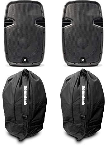 VONYX SPJ-1200A 12 Active Powered PA Speakers Pair with Protective Bags, 1200W Amplified DJ Sound System for Mobile DJs, Live Events & Stage Performances