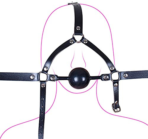 SXOVO Pferdekopf Fesselgurte Leder Mundknebel mit Messingschloss Mouth Gag Ball Bondage Restraint System Sex Toy (Schwarz)