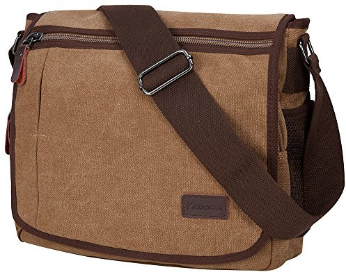 MODOKER Messenger Bag for Men, 13 Inches Laptop Satchel Bags, Canvas Shoulder Bag with Bottle Pocket, Brown