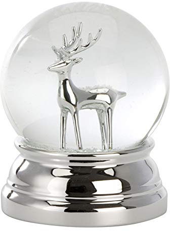 H.Bauer jun. Kleine versilberte Glas Schnee-Kugel mit Rentier Ø 8 cm - Chrismas Deko Schüttelkugel - Traumkugel für Winter & Weihnachten