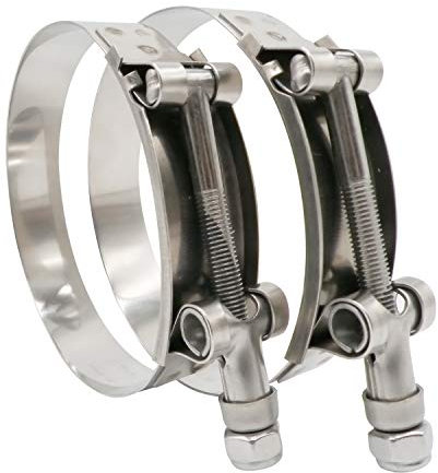 Roadformer 5 T-Bolt Hose Clamp - Working Range 133mm - 141mm for 5 Hose ID, Stainless Steel Bolt, Stainless Steel Band Floating Bridge and Nylon Insert Locknut (133mm- 141mm, 2 Pack)