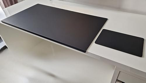 Gewinkelte Schreibtischunterlage mit Kantenschutz + Mousepad Echt Leder Schwarz 70 x 47cm Echt Rindsleder glatt