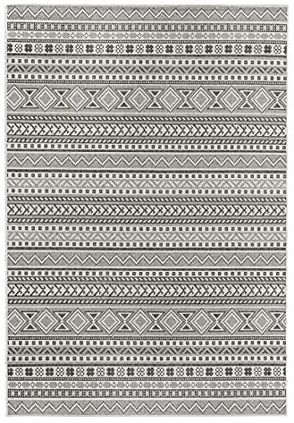 andiamo In- & Outdoor Teppich Louisville moderner Webteppich Bordüre vollständig umkettelt Flachgewebe 67 x 140 cm grau