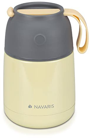 Navaris Termo Comida y Agua Caliente 450 ML - Recipiente Adulto o Infantil para Mantener Solidos y Liquidos Fríos y Calientes - de Acero Inoxidable - en Amarillo