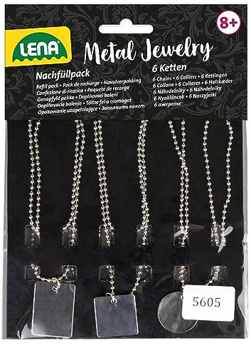 Lena 42657EC Nachfüllpack mit 6 Metallketten und Anhänger 42655 Engraver's Jewelry Studio, Set mit 6 Ketten und Schmuckanhänger aus Metall für Gravurstudio, Zusatzpack für Schmuckstudio