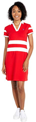 U.S. Polo Assn. 2 Stripe V-Neck Polo Dress Racing Red MD