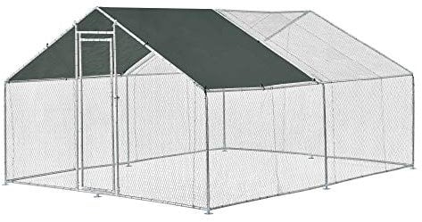 pro.tec Hühnerstall Wels Hühnerzaun Kleintierstall mit Sonnendach Tür Voliere Freilaufgehege für Kleintiere 3 x 4 x 2 m Metall Drahtgeflecht