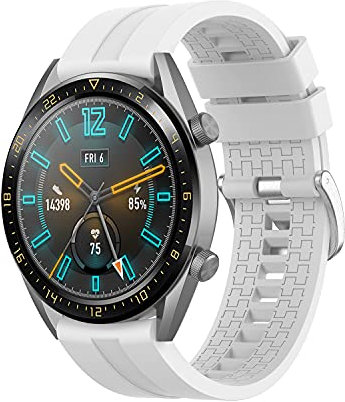 Kompatibel mit Huawei Watch GT3 Pro/GT2 46mm/GT2 Pro/GT 2e/GT Active/3/3 Pro/Honor Magic Watch 2 46mm Armband Silikon Uhrenarmband Wasserdicht Sport Armbänder Ersatzband-Weiß