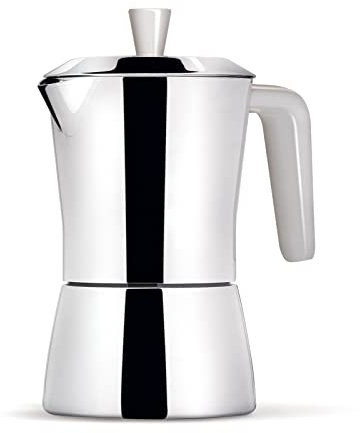 Giannini Caffettiera TUA Review Formato 6/3 tazze Manico e pomolo bianchi Acciaio inox Adatta a induzione