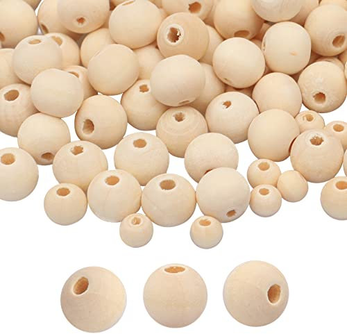 Holzperlen zum Auffädeln, 600 Stück Natur Runde Holzkugeln mit Loch für Makramee, 10mm 8mm 6mm Unbehandelte Perlen Holz für basteln DIY Schmuck Armband Halskette